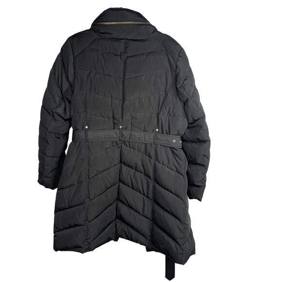 Cole Haan Womens XLarge XL Black Faux Fur Trim Down Puffer Jacket Quilted Belt - Picture 2 of 11